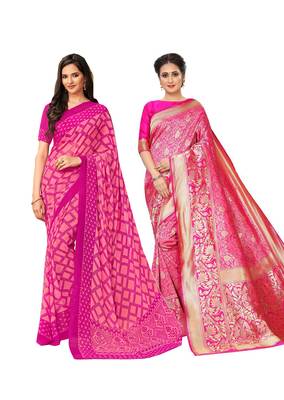 Classiques Pink Saree Combos With Blouse (Pack of 2) 1