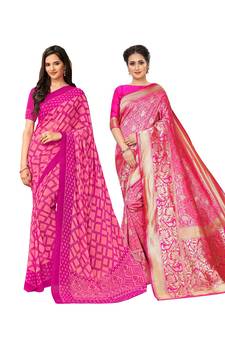 Classiques Pink Saree Combos With Blouse (Pack of 2)