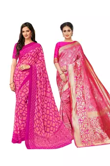 Classiques Pink Saree Combos With Blouse (Pack of 2)