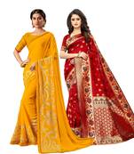 Classiques Yellow & Red Saree Combos With Blouse (Pack of 2)