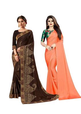 Classiques Brown & Peach Saree Combos With Blouse (Pack of 2) 1