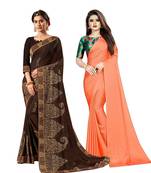 Classiques Brown & Peach Saree Combos With Blouse (Pack of 2)
