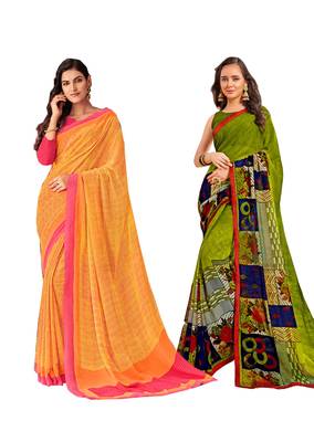Classiques Yellow & Green Saree Combos With Blouse (Pack of 2) 1