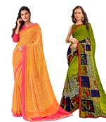 Classiques Yellow & Green Saree Combos With Blouse (Pack of 2)
