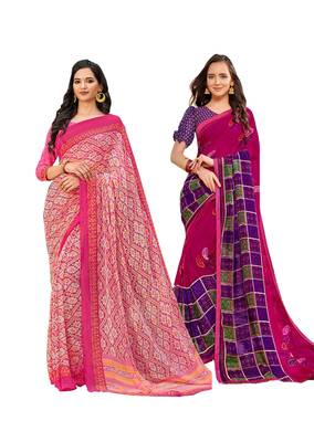 Classiques Pink Saree Combos With Blouse (Pack of 2) 1