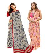 Classiques Grey & Peach Saree Combos With Blouse (Pack of 2)