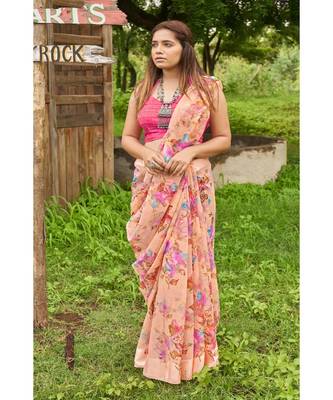 Classiques Grey & Peach Saree Combos With Blouse (Pack of 2) 2