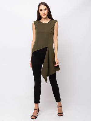 Sheczzar Olive Color CREPE Party Regular Top 1