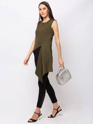 Sheczzar Olive Color CREPE Party Regular Top 2