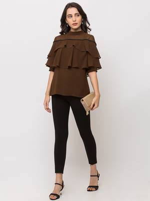 Sheczzar Olive Color CREPE Party Regular Top 1