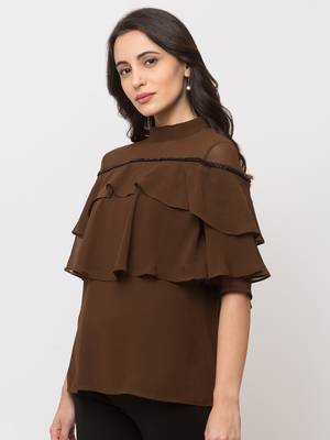 Sheczzar Olive Color CREPE Party Regular Top 2