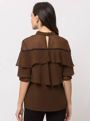 Sheczzar Olive Color CREPE Party Regular Top 3