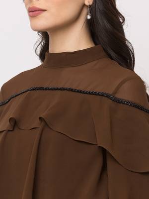 Sheczzar Olive Color CREPE Party Regular Top 4