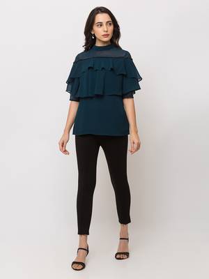 Sheczzar Olive Color CREPE Party Regular Top 1