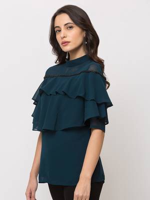 Sheczzar Olive Color CREPE Party Regular Top 2