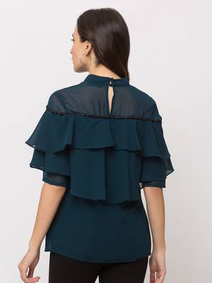 Sheczzar Olive Color CREPE Party Regular Top 3