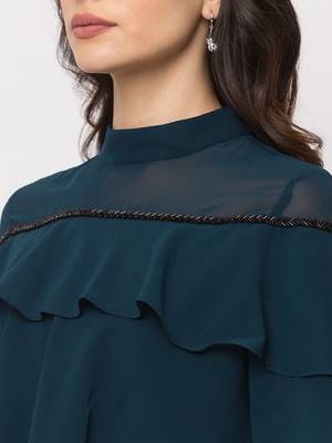 Sheczzar Olive Color CREPE Party Regular Top 4
