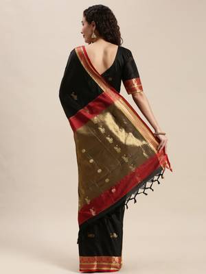 Black woven cotton silk saree with blouse 2