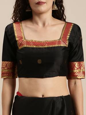 Black woven cotton silk saree with blouse 3