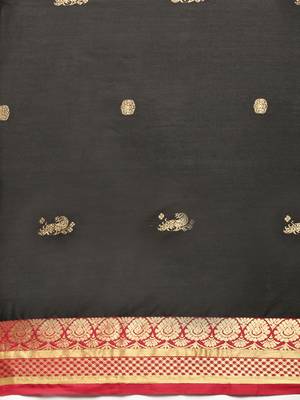 Black woven cotton silk saree with blouse 5