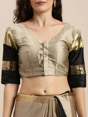 Beige woven cotton silk saree with blouse 3