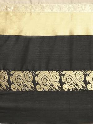 Beige woven cotton silk saree with blouse 5