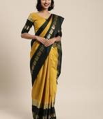 Mustard woven cotton silk saree with blouse