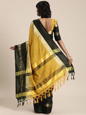 Mustard woven cotton silk saree with blouse 2
