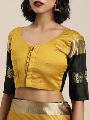 Mustard woven cotton silk saree with blouse 3