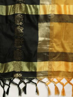 Mustard woven cotton silk saree with blouse 4