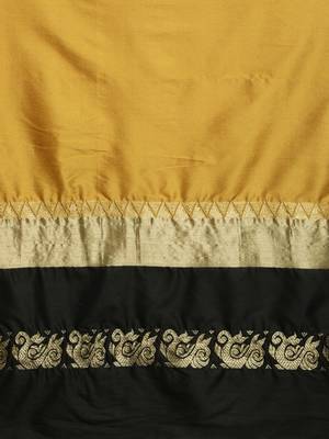 Mustard woven cotton silk saree with blouse 5