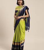 Lime woven cotton silk saree with blouse