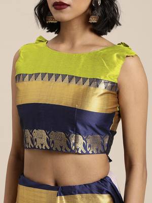 Lime woven cotton silk saree with blouse 3