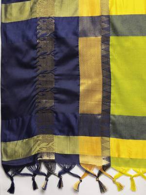 Lime woven cotton silk saree with blouse 4