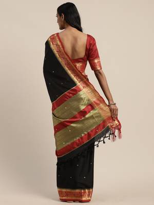 Black woven cotton silk saree with blouse 2