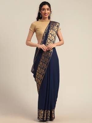 Navy blue woven chiffon saree with blouse 1