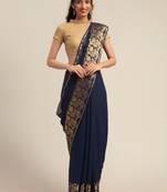 Navy blue woven chiffon saree with blouse