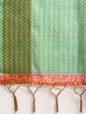 Orange printed linen saree with blouse 4