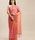 Pink printed linen saree with blouse