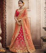 Red embroidered silk semi stitched lehenga