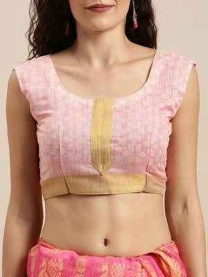 Pink printed linen saree with blouse 3