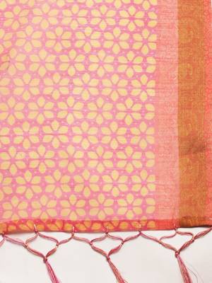 Pink printed linen saree with blouse 4