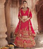 Red embroidered silk semi stitched lehenga