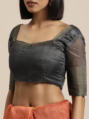 Green printed linen saree with blouse 3