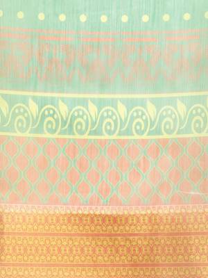 Green printed linen saree with blouse 5