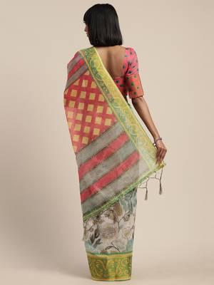 White printed linen saree with blouse 2