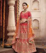 Hot-pink embroidered silk semi stitched lehenga