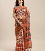 White printed linen saree with blouse