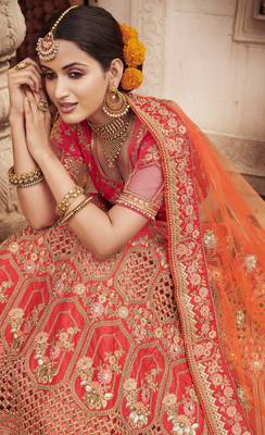 Hot-pink embroidered silk semi stitched lehenga 2