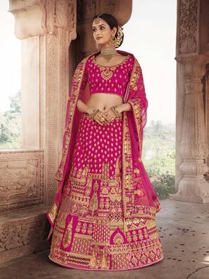 Rani-pink embroidered silk semi stitched lehenga 1